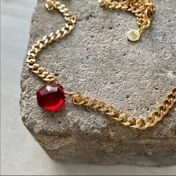 Estrella & Luna Jewelry - Garnet Chunky Thick Curb Chain Necklace